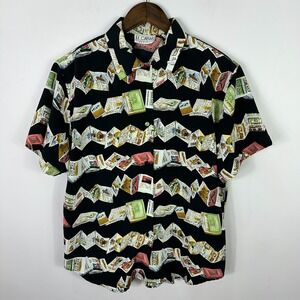 Le Caviar Petite Shirt Womens M Black Travel Postcard Print Vacation Retro Top